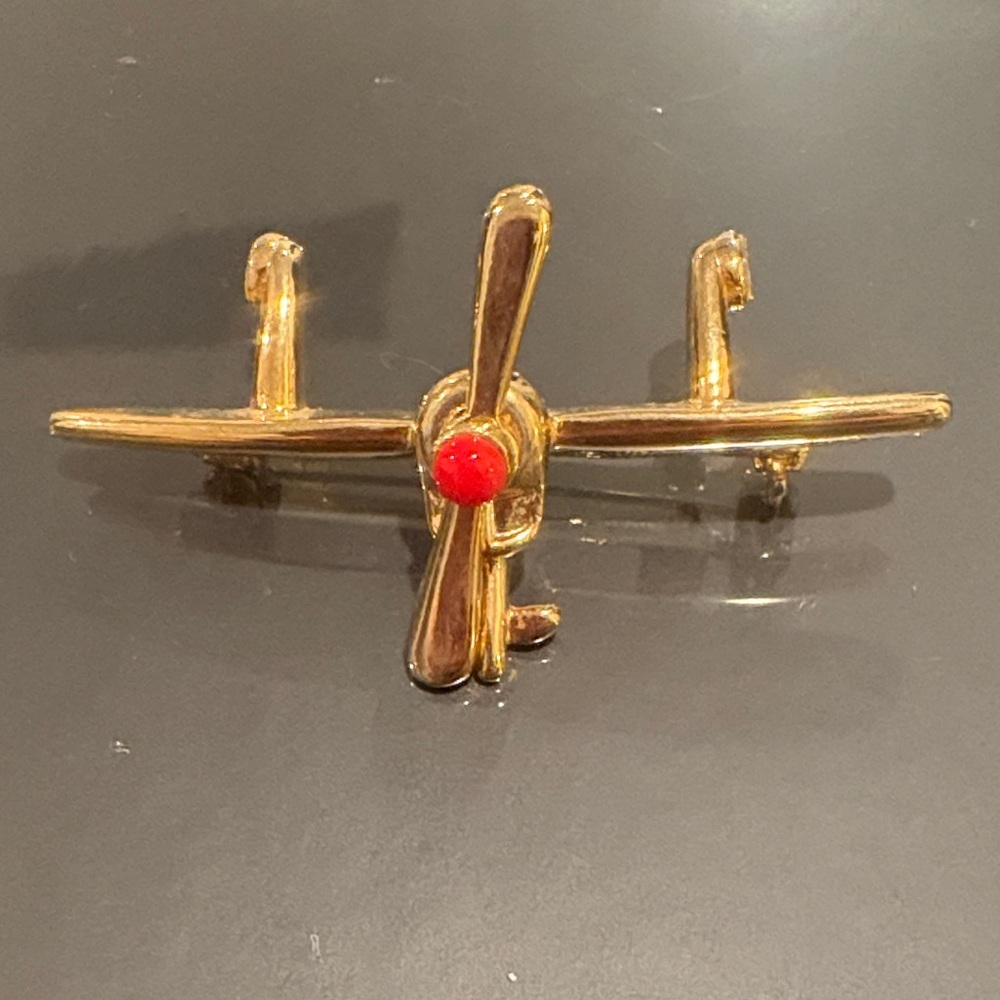 Gold plane Propeller Brooch vintage new
